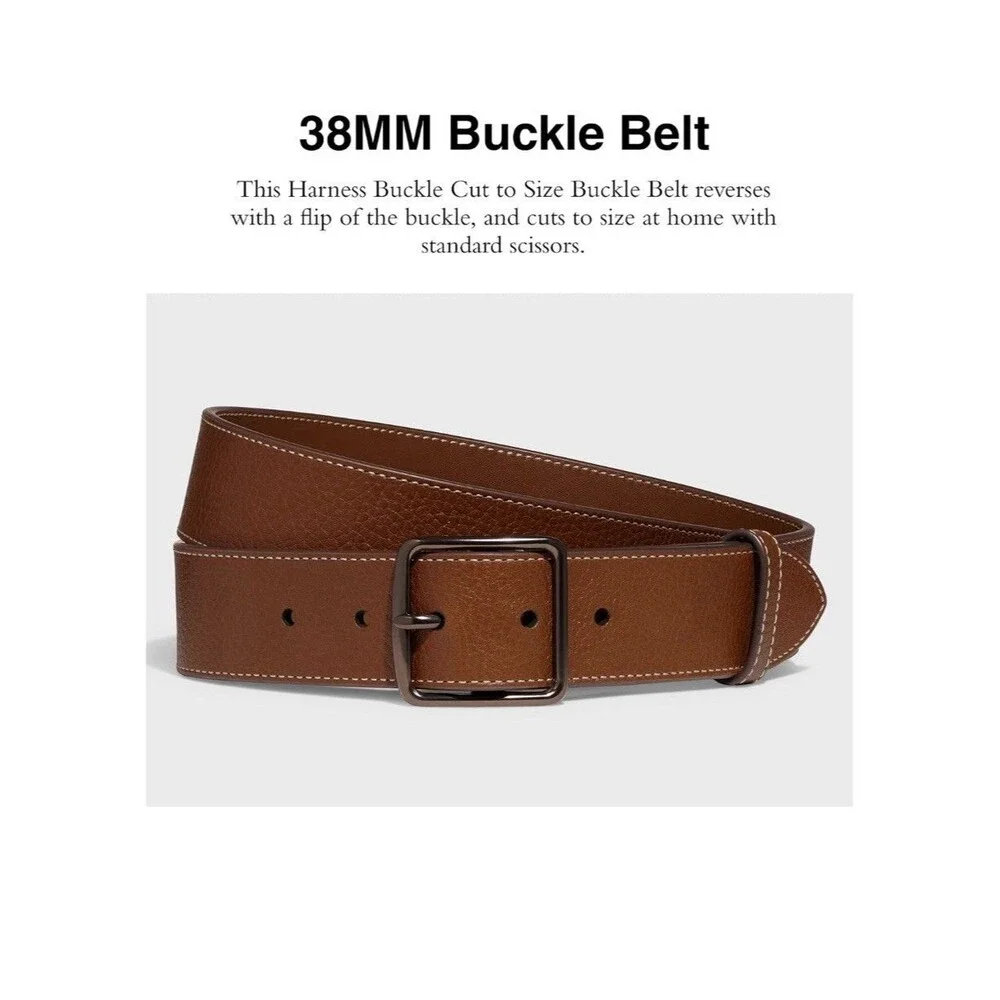 NEW Coach Mens Size 30 Saddle Brown Leather Belt 38mm Harness Buckle Cut To Size